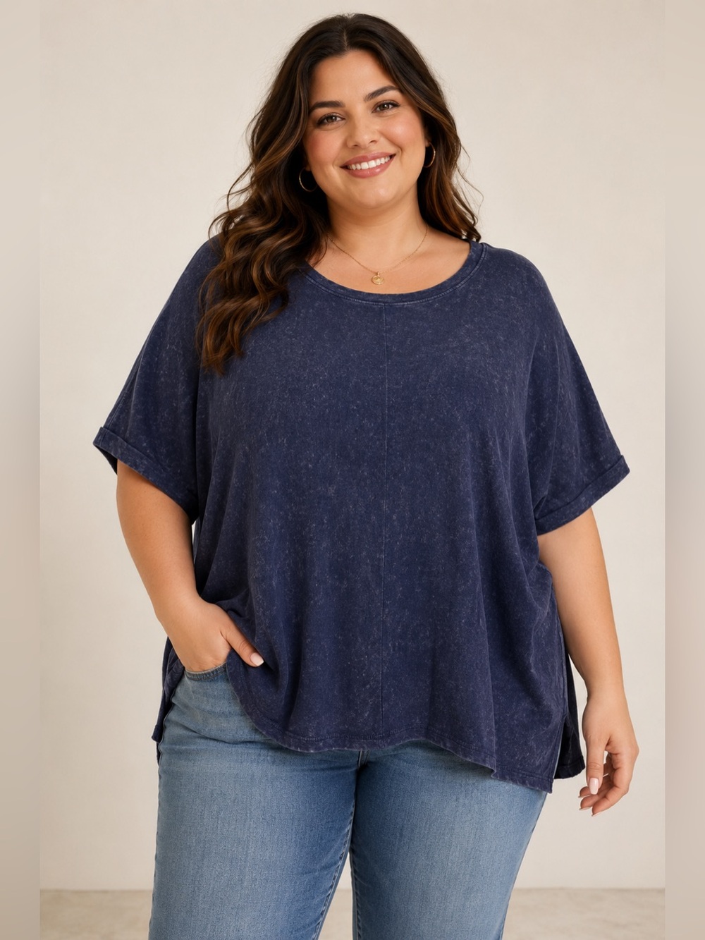 TERRA & SKY WOMENS BLUE SHORT SLEEVE  HI LOW SHIRT PLUS SIZE 3X
